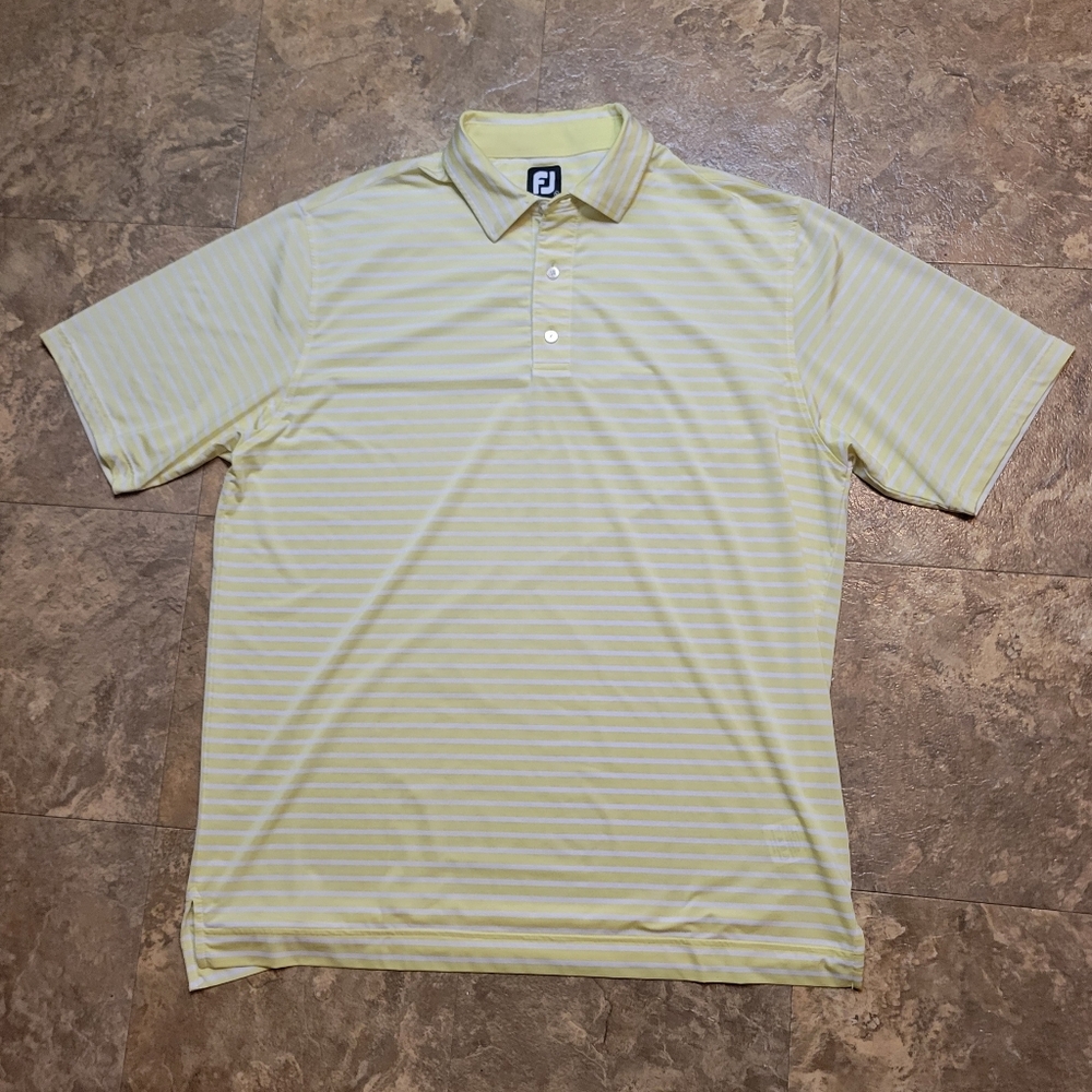Footjoy Lisle 2-Color Stripe Polo Shirt Mens XL Yellow White Short Sleeve Golf